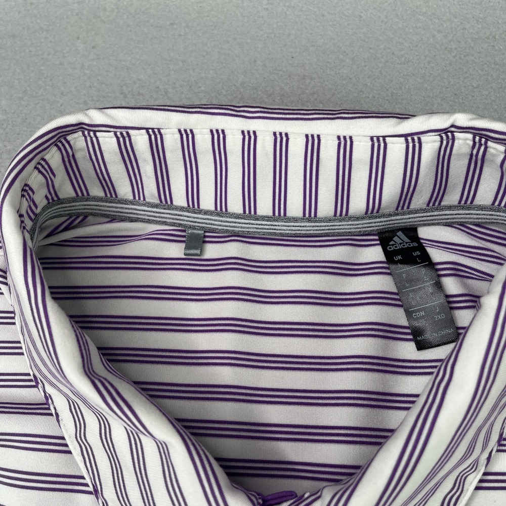 Adidas Golf Performance Polo Mens Large Purple Striped Shirt Memorial Tournament - Picture 8 of 12